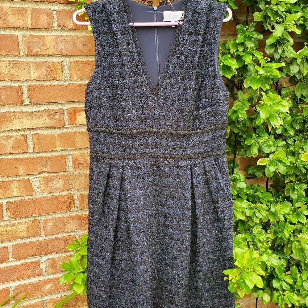 Adam by Adam lippes tweed black blue v neck dress